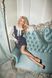 Blue tweed sundress with golden buttons with ivory airy chiffon shirt, Blue, XS