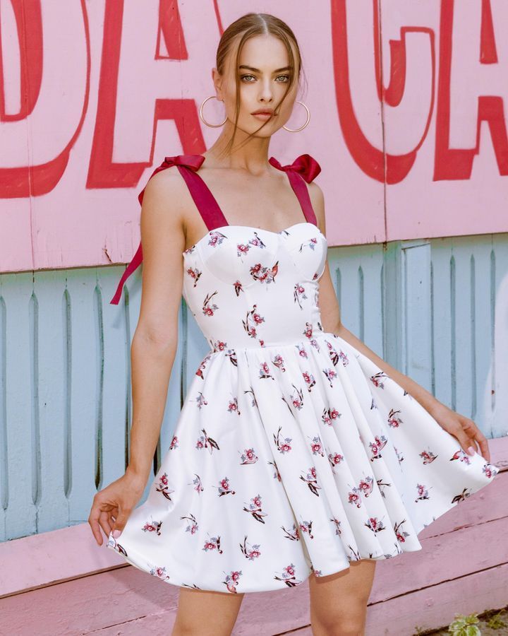 Ivory silky satin dress with push up cups and burgundy ribbons, Ivory, XS, Above the knee