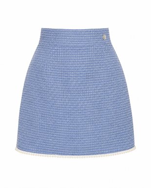 Blue tweed skirt embroidered with pearls, Blue, XS, Mini