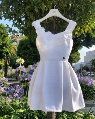 White cotton dress with flowers, White, Custom made