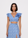 Azure open back chiffon wrap top and midi skirt, Blue, XS
