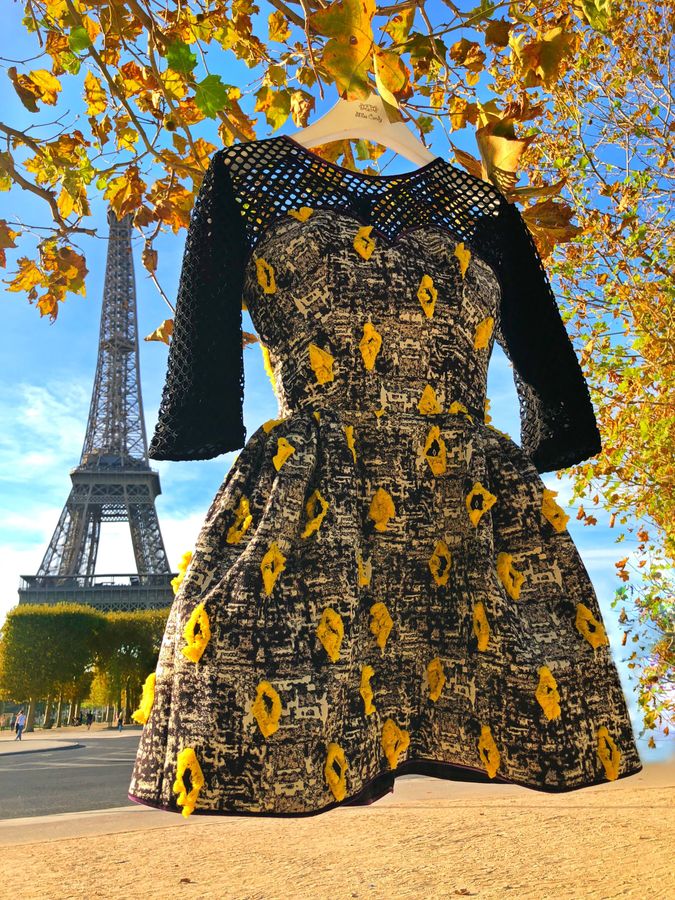 Монохромное жаккардовое платье с желтыми ромбами, XS, Мини