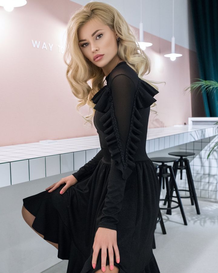 Black stretch long sleeve midi dress, Black, XS, Below the knee