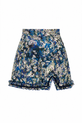 Blue printed organic viscose mini skirt with split, XS, Mini