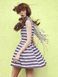Cotton blue stripes dress with ropes, White, S, Mini