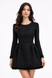 Черное твидовое платье с рукавом, Черный, XS, Мини