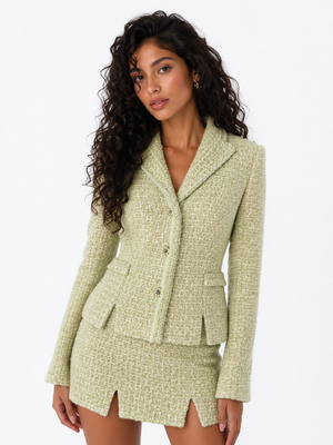 Pistachio tweed jacket and skirt, Pistachio, XS