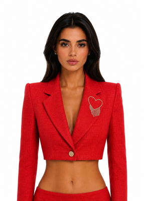 Red linen jacket, Red, XS