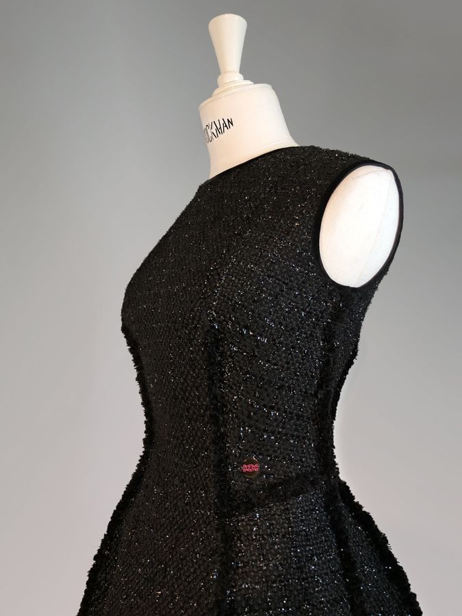 Black tweed sleeveless dress, Black, XS, Mini