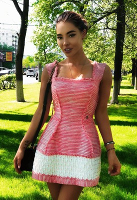 Pink cotton jacquard dress with Swarovski beads, Pink, XS, Mini