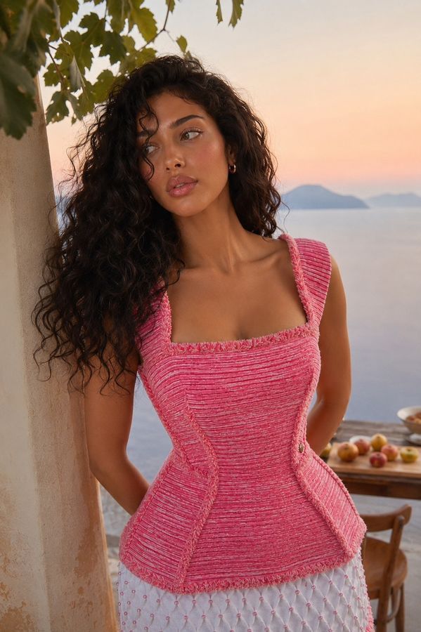 Pink cotton jacquard dress with Swarovski beads, Pink, XS, Mini