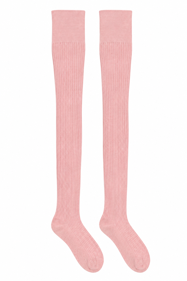 Pink Ribbed Over-the-Knee Socks, Pink, one size