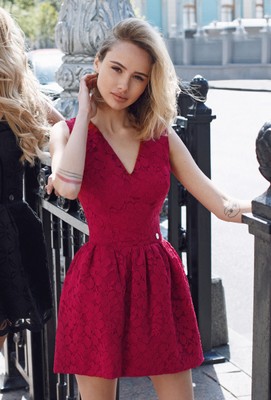 Red guipure sleeveless dress, Red, XS, Mini