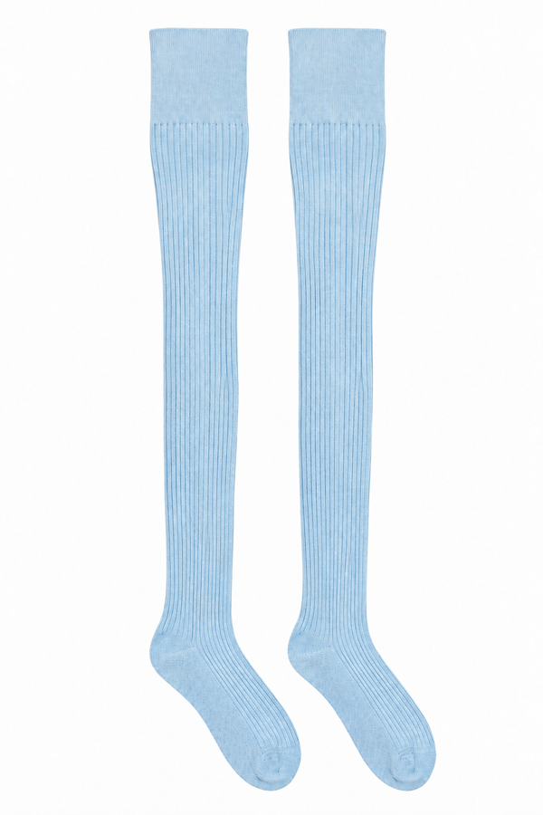 Blue Ribbed Over-the-Knee Socks, Blue, one size