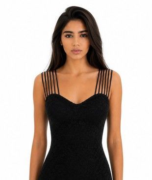 Black guipure shirt, Black, XS