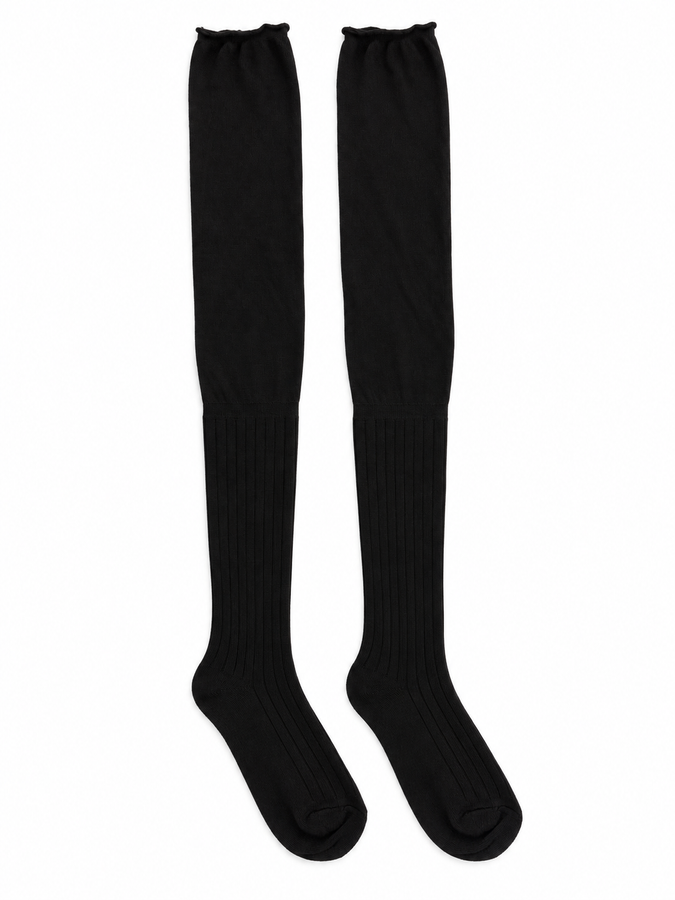 Black Ribbed Over-the-Knee Socks, Black, one size