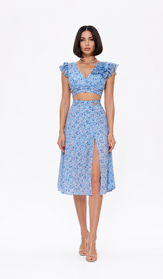 Light blue chiffon slit midi skirt, Blue, XS, Midi