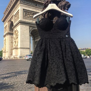 Черное корсетное гипюровое платье с чашечками Пуш Ап, Черный, XS, Мини