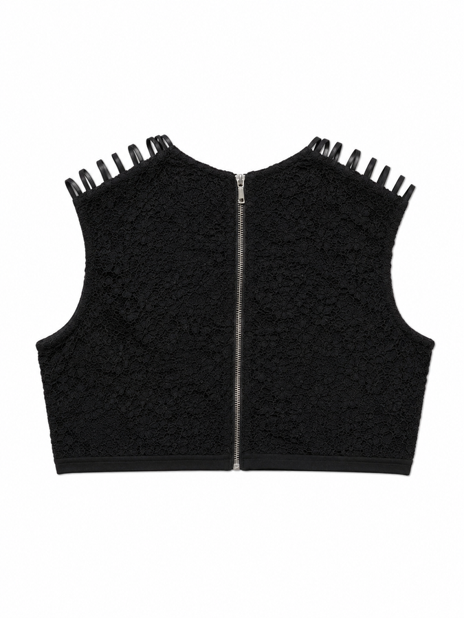 Black guipure top, Black, XS