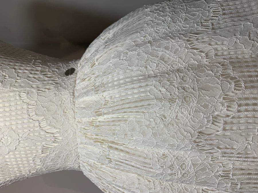 Ivory lace sleeveless mini dress with square neckline, Ivory, XS, Mini