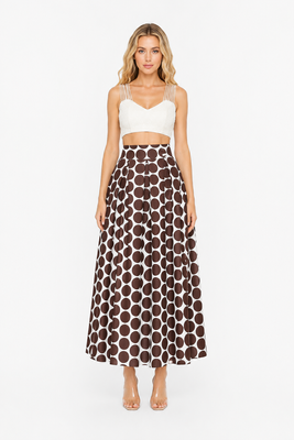 Skirt on the floor in brown dots, Brown, XS, Maxi