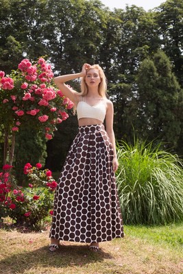 Skirt on the floor in brown dots, Brown, XS, Maxi