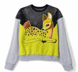 Green sweatshirt with embroidery deer, Green, S