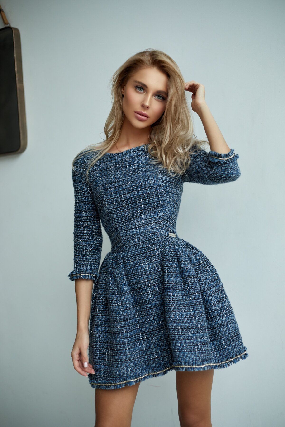 naoho tweed lady dress blue 最大86%OFFクーポン - ワンピース