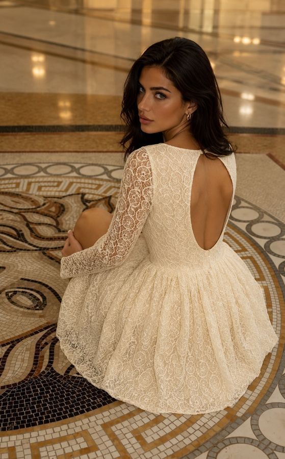 Ivory open back lace dress, Ivory, XS, Mini