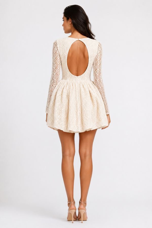 Ivory open back lace dress, Ivory, XS, Mini
